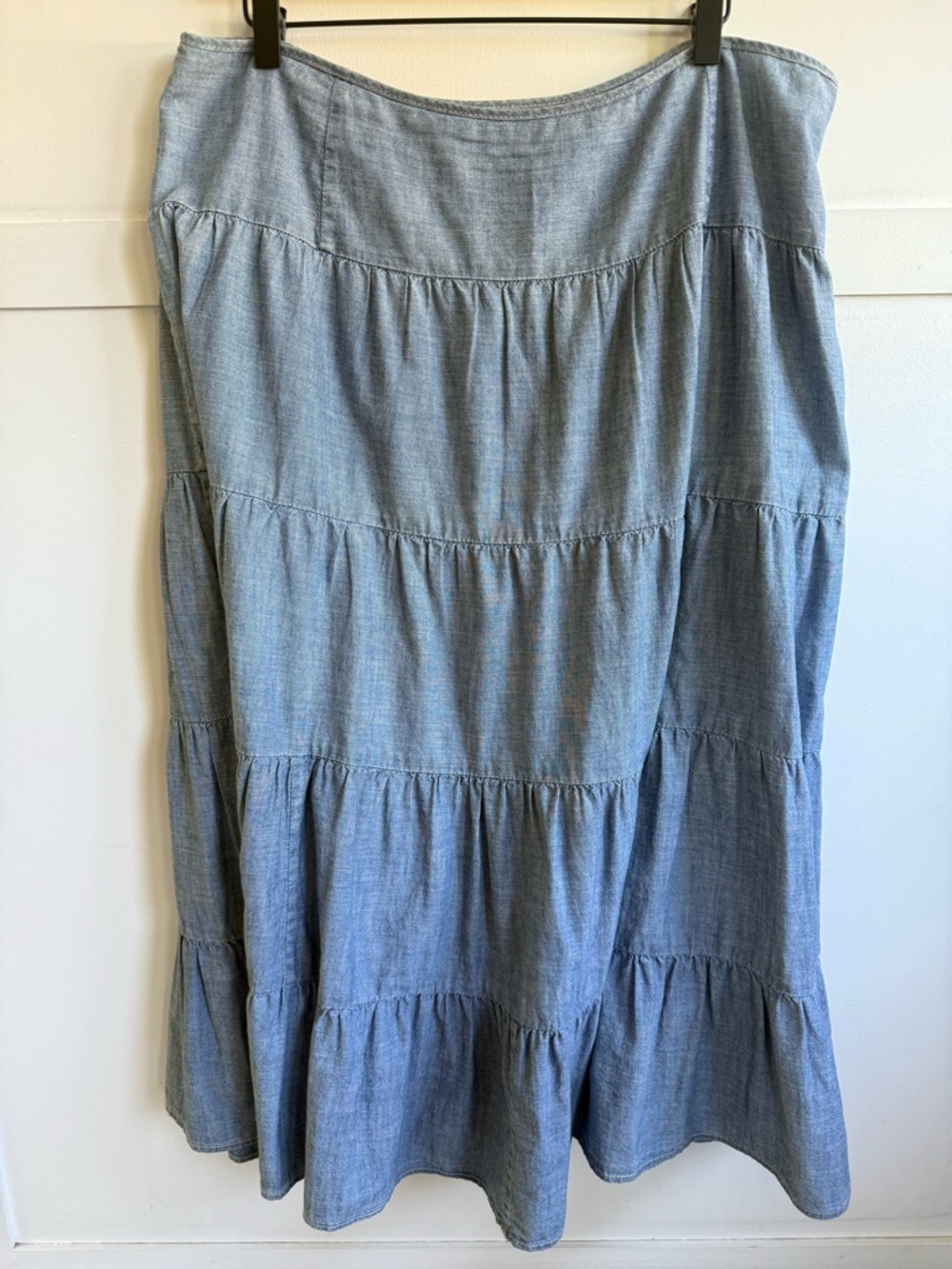 Lauren Ralph Lauren Tiered Denim Midi Skirt 12P Boho Western Prairie Peasant - Picture 10 of 11